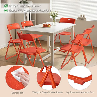 Karl home 10 Pcs Folding Chair, 300LBS Lightweight Foldable Plastic Chair, Reinforced Metal Frame Easy to Fold & Store for Indoor & Outdoor, Wedding, Party, Meeting Room, Patio and Garden, Orange