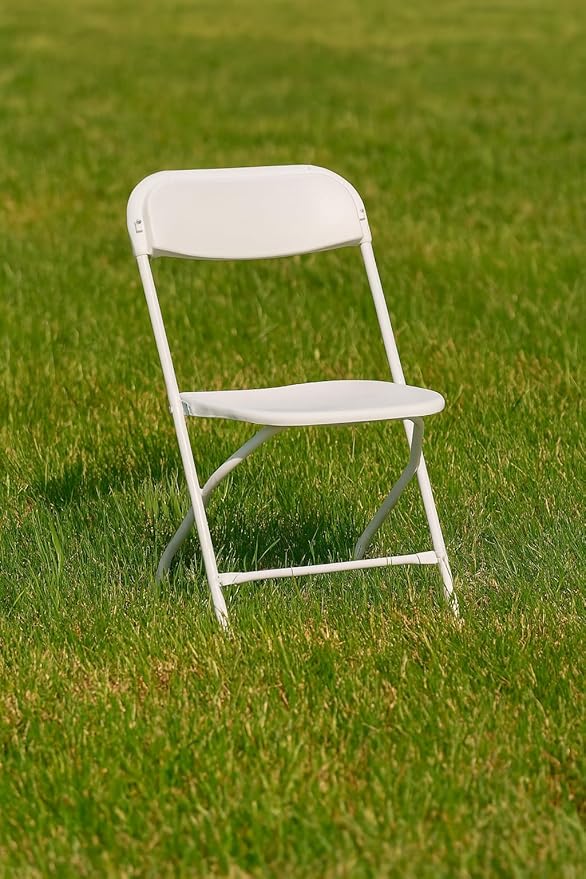 BTEXPERT Set of 5 Pack, White Plastic Folding Chair Steel Frame Commercial High Capacity Event Chair Lightweight Set for Office Wedding Party Picnic Kitchen Dining Church School