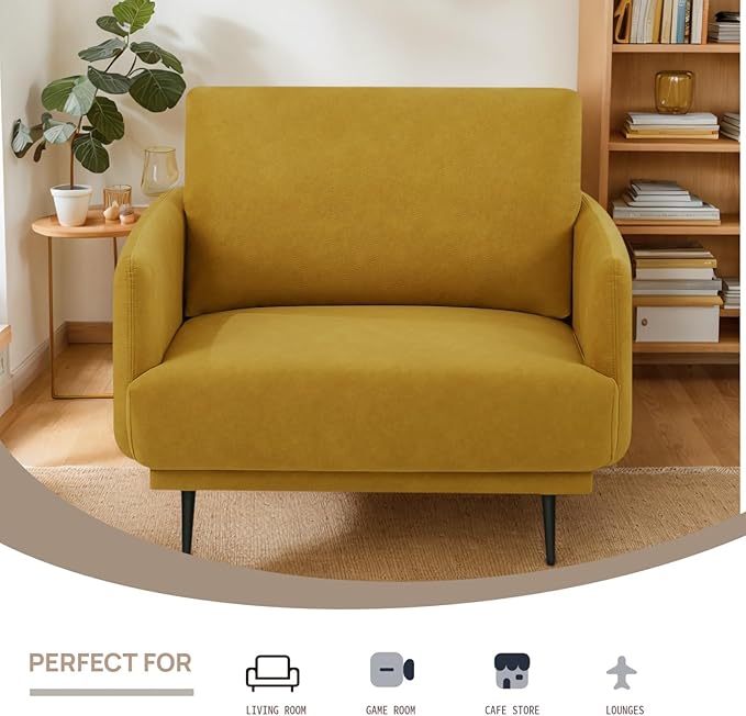 Mid-Century Accent Chair,Modern Oversized Armchair for Living Room,Comfy Upholstered Reading Accent Chairs for Bedroom,Single Sofa Chair (Yellow-1PACK)