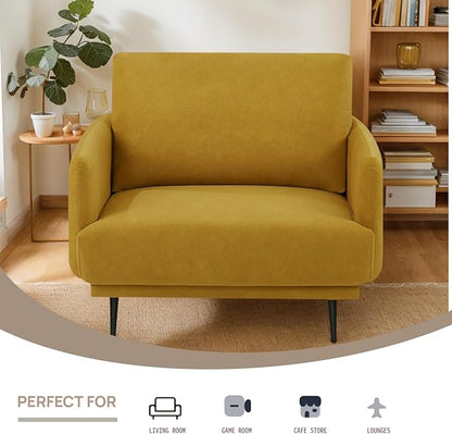Mid-Century Accent Chair,Modern Oversized Armchair for Living Room,Comfy Upholstered Reading Accent Chairs for Bedroom,Single Sofa Chair (Yellow-1PACK)