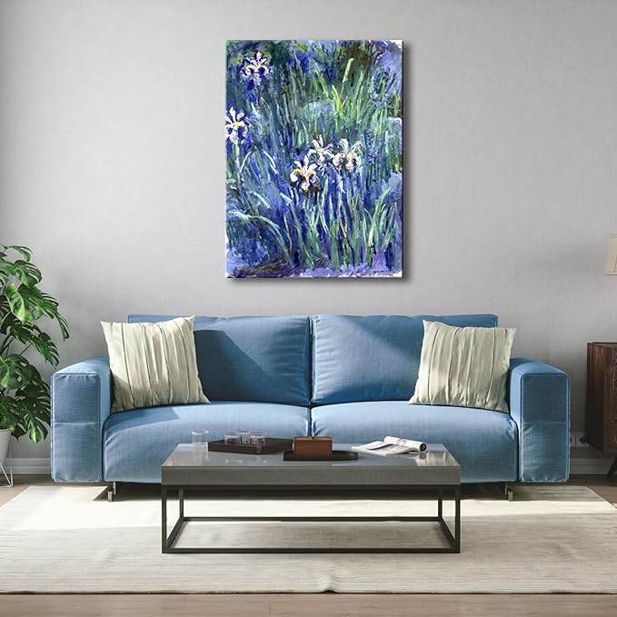 Wieco Art Large Canvas Print Wall Art Irises by Claude Monet Oil Paintings Reproduction Landscape Pictures Artwork on Canvas Art for Living Room Decorations and Wall Decor