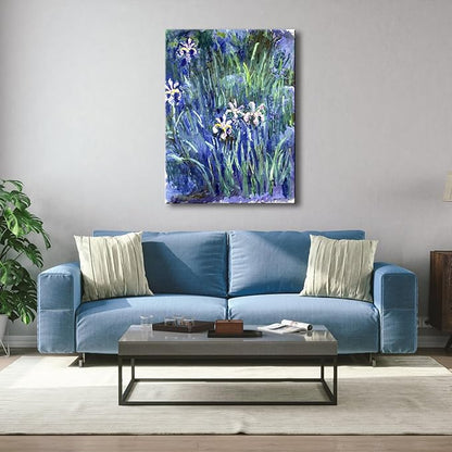 Wieco Art Large Canvas Print Wall Art Irises by Claude Monet Oil Paintings Reproduction Landscape Pictures Artwork on Canvas Art for Living Room Decorations and Wall Decor