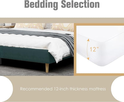 AGARTT Upholstered Platform Bed Frame Queen Size with Headboard and Footboard/Wooden Slats Support/No Box Spring Needed/Easy Assembly, Green Velvet