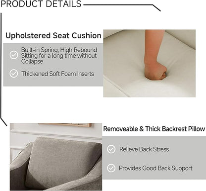 UIXE Swivel Accent Chairs Set of 2, Chenille Upholstered Arm Chair for Living Room, Modern Club Armchair Comfy Single Sofa Bedroom Reading Seat with Lumbar Pillow - Sand