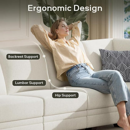 Wanderwell Oversized Modular Sectional Sofa, 6-Seater U Shaped Couches with Movable Ottoman,Corduroy Sectional Couch with Wide and Deep Seats Suitable for Living room,Bedroom,Apartment (Cream, 2+3+OT)