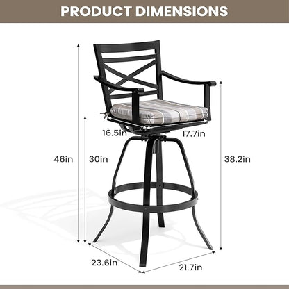 Pellebant 30-Inch Sunbrella Outdoor Bar Stools Set of 4, Aluminum Swivel Patio Bar Height Bar Stools with Back & Footrest, for Deck Lawn Garden(Milano Char)