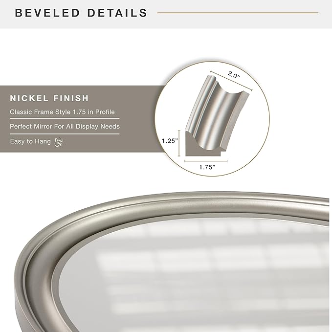 MCS 21x31 Large Wall Mirror, Classic Nickel Oval Mirror, Vertical & Horizontal Wall Hanging Mirror for Bathroom, Bedroom & Livingroom