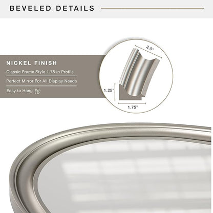 MCS 21x31 Large Wall Mirror, Classic Nickel Oval Mirror, Vertical & Horizontal Wall Hanging Mirror for Bathroom, Bedroom & Livingroom