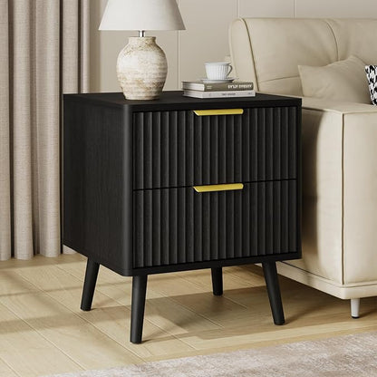 LYNSOM Fluted Dresser and Nightstand Sets 2 Piece, 2-Drawer Nightstands and 7-Drawers Dresser, Wood Bedroom Furniture Set for Home, Bedroom, Hallway, Black