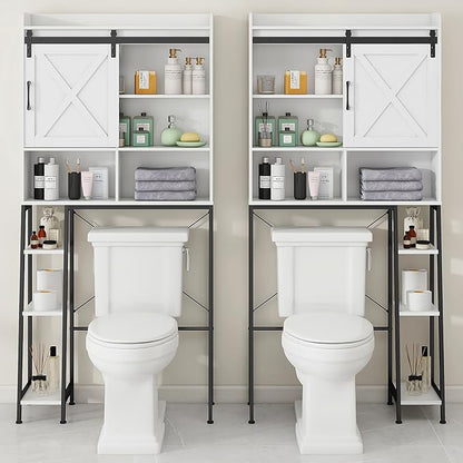 Over The Toilet Storage Cabinet, Farmhouse Storage Cabinet Over Toilet with Sliding Barn Door,Home Space-Saving Toilet Rack, for Bathroom, Restroom, Laundry.(White)