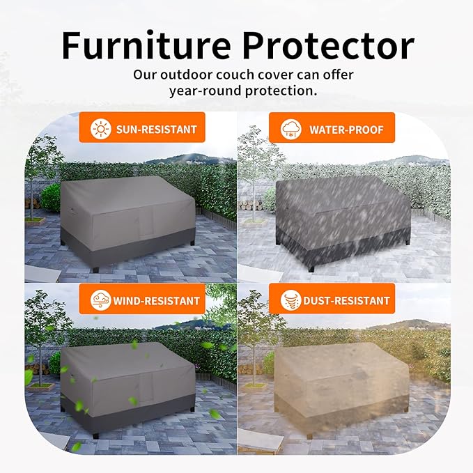 Easy-Going Waterproof Outdoor Couch Cover, Heavy Duty Deep 3-Seater Patio Sofa Cover, Windproof Outdoor Furniture Cover with Air Vent (88Wx40Dx33H inch,Gray/Dark Gray)