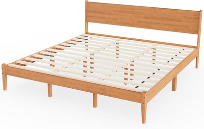 King Size Bed Frame and Headboard, Malaysian Oak King Bed Frame with Storage, Modern Platform Bed Frame with Headboard, No Box Spring Needed, Easy Assembly, Rustic Pine
