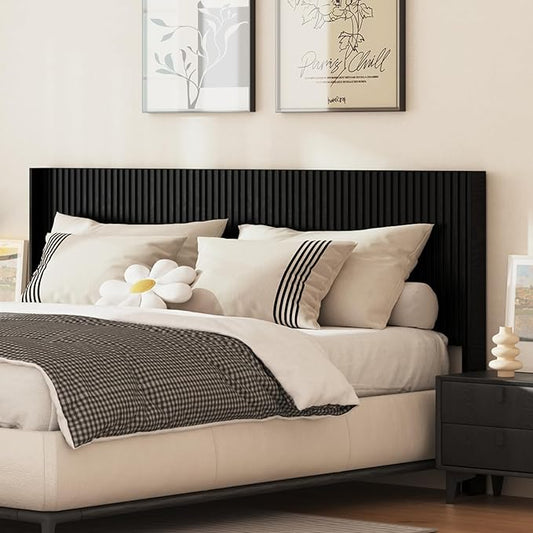 COCO DESIGN King Size Headboard Only, 80" Wide Wooden Headboard, Mid Century Modern Farmhouse Boho HeadBoard, Wall Mount, Fluted Panel, Wingback Design, Black