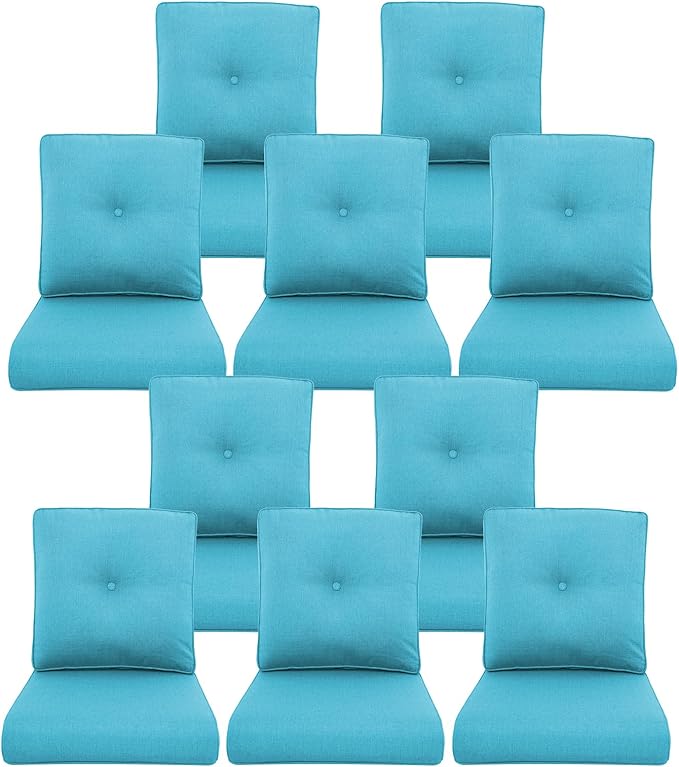 10-Piece Outdoor Patio Cushion Set - Fade & Water Resistant with Removable Olefin Cover, 22x24x4 Inch Memory Foam Cushions for Wicker Sectional Sofa – Teal/Buckle