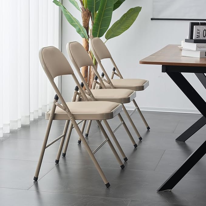 8 Pack Light Brown Folding Chairs with Padded Seats, Portable Foldable Chairs for Indoor and Outdoor, Commercial Seat with Metal Frame for Events Office Wedding Party, 330lbs Capacity