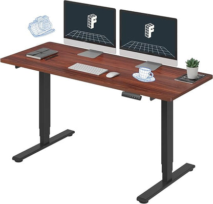 FLEXISPOT E6 Standing Desk 3 Stages Dual Motor Electric 60x24 Inch Whole-Piece Board Height Adjustable Electric Sit Stand Desk(Black Frame + Mahogany Desktop, 2 Packages)
