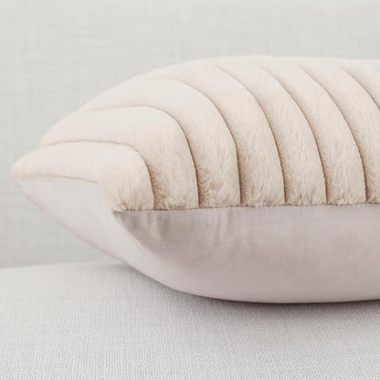 Pallene Faux Fur Plush Throw Pillow Covers 16x16 Set of 2, Luxury Soft Fluffy Striped Decorative Pillow Covers for Sofa, Couch, Living Room, Apricot