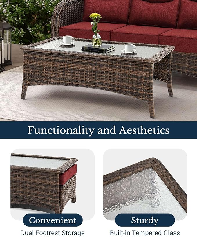 HILLGA Luxury Patio Furniture Set with 6-Inch Thick Cushions, High Back Outdoor Swivel Rocker Chairs and Patio Couch, 6-Piece All Weather Conversation Set for Porch Deck Pool Yard, Burgundy (V3)