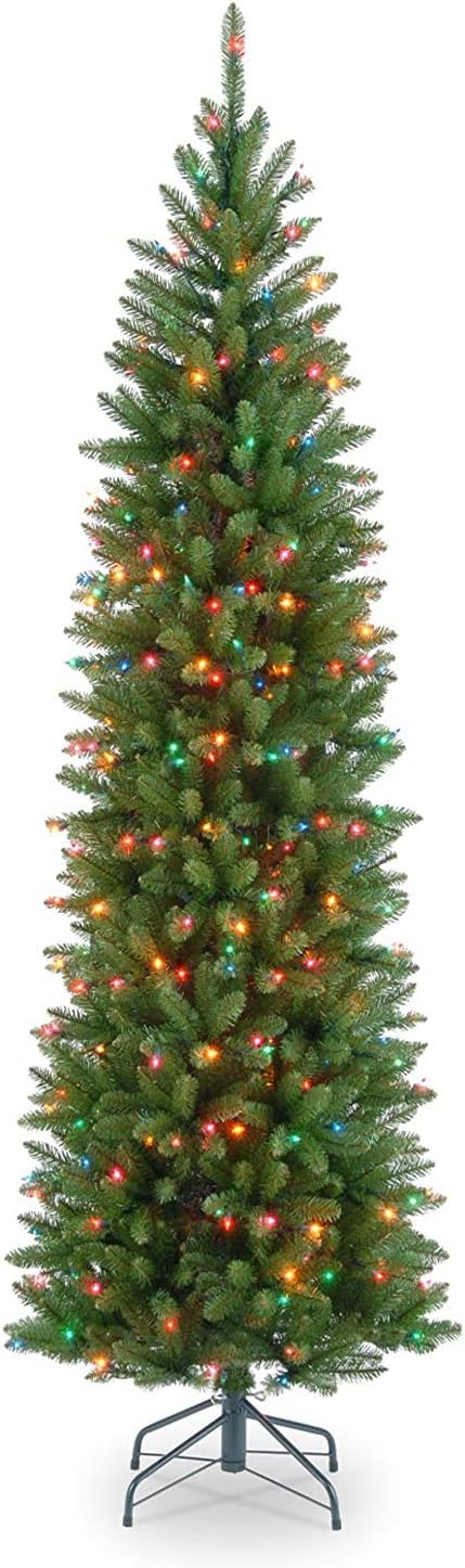 National Tree Company Artificial Pre-Lit Slim Christmas Tree, Green, Kingswood Fir, Multicolor Lights, Includes Stand, 7.5 Feet