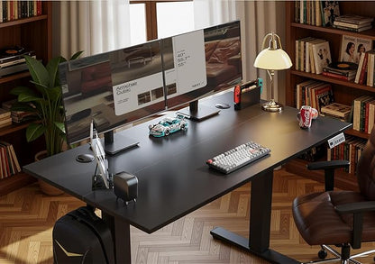 Seang Electric Height Adjustable Standing Desk, 40 x 24 Inch Sit-Stand Workstation with T-Style Frame, 3 Memory Height Options & Built-in Cable Management for Home Office, Black Frame/Black Top