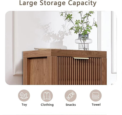 Modern 12-Drawer Solid Wood Dresser with Fluted Front & Gold Handles, Multifunctional Tall Storage Chest, for Hallway, Entryway, Walnut X3
