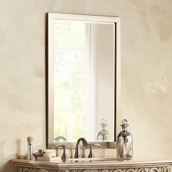 Possini Euro Design Metzeo Rectangular Vanity Decorative Wall Mirror Modern French Brass Gold Metal Frame Beveled Glass Edge 22" Wide for Bathroom Bedroom Living Room Home House Office Entryway