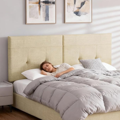 King Headboard Only with Adjustable Metal Legs, Faux Leather Upholstered Headboard King Size, Modern Stylish Headboard with Sunken Dot Design, Sturdy Bed Headboard for Bedroom, Linen