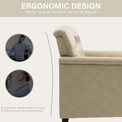 Lumibee Faux Leather Armchairs, Contemporary Accent Chairs Set of 2 with Nailhead Trims & Wood Legs for Living Room, Upholstered Comfy Arm Chairs for Office,Bedroom-Beige