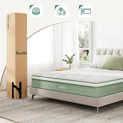 Novilla 10 Inch King Size Mattress, Medium Firm Hybrid Mattress with Certified Safe Foam & Individually Wrapped Pocket Coils Innerspring for Cozy Sleep, Motion Isolation