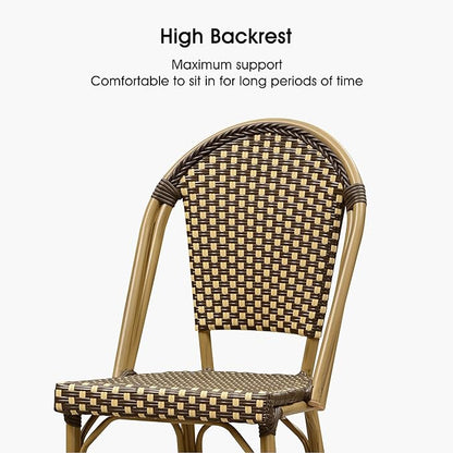 PURPLE LEAF French Bar Stool Set of 2 Bamboo Print Finish Patio Bar Stools with Back Rattan Chairs Wicker Bar Height Stool 30" with Footrest Kitchen Island Stools Outdoor Barstool Brown