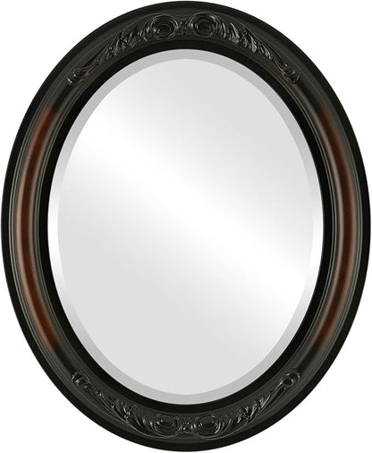 OVALCREST Oval Beveled Wall Mirror for Home Decor - Florence Style - Walnut - 40" x 28"
