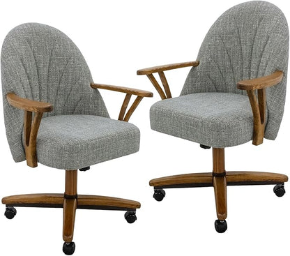 Chromcraft Set of 2 Swivel Tilt Chairs, Luxe Wooden Arm All-Metal Pedestal Base Chairs with Wheels for Kitchen