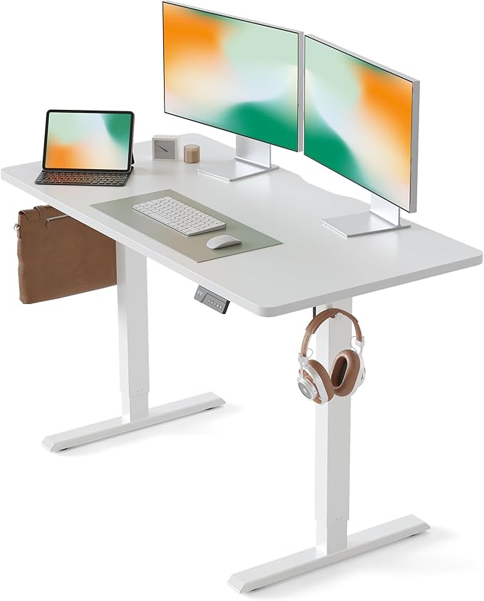 CubiCubi 48 x 24 Inches Electric Standing Desk, Height Adjustable Sit to Stand Desk, Home Office Table with Splice Board, White