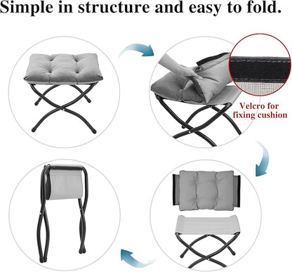 15"(H) Folding Ottoman, Set of 2, Foldable Footrest Stool, Small Foot Stool for Couch, Collapsible Foot Rest Ottoman for Sofa, Accent Padded Ottomans for Living Room, Bedroom, Dark Grey
