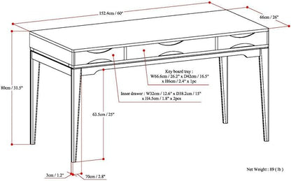 SIMPLIHOME Harper Desk - 60-Inch Wide Solid Hardwood Writing Desk in Black, Mid-Century Modern Home Office Computer Table for Workspace or Study with 2 Drawers and Flip-Down Keyboard Tray