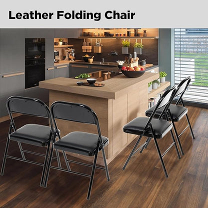 60 Pack Folding Chairs with Padded Seats, Padded Folding Chair with Steel Frame for Events Home Office, Pu Leather Folding Chair Black