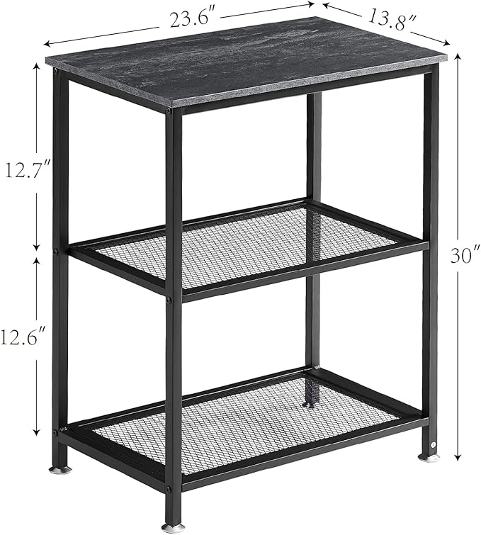 VECELO Tall End Side Tables, 30" Height Nightstand with 3-Tier Storage Shelf for Bedroom Living Room, Easy Assembly,Industrial Style, Carbon Grey