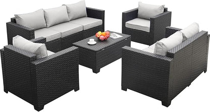 Rattaner 5-Piece Patio Furniture Sofa Set Outdoor Wicker Sectional Couch with Storage Table Non-Slip Cushions Furniture Covers, Grey