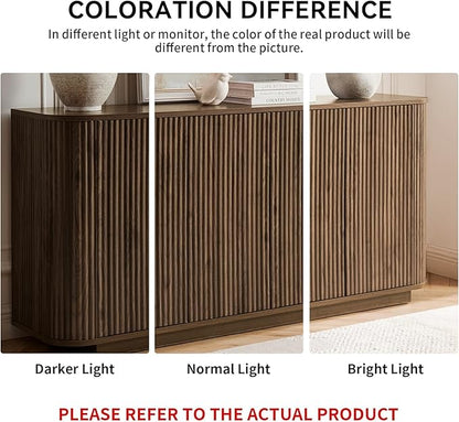 LKTART 64" Buffet Cabinet with Storage, Modern Fluted Accent Sideboard Media Console Credenza with Adjustable Shelves Pressed Spring for Kitchen Living Room,31.5" H (Walnut)