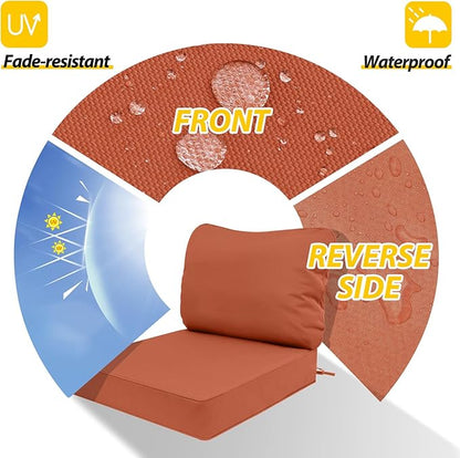 AAAAAcessories Outdoor Deep Seat Cushions, Waterproof, Fade-Resistant Patio Furniture Replacement Cushions, 25.5" x 25.5" x 5" + 25.5" x 19", Set of 2, Rust