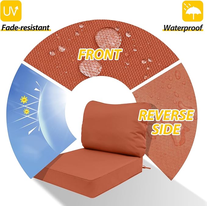 AAAAAcessories Outdoor Deep Seat Cushions, Waterproof, Fade-Resistant Patio Furniture Replacement Cushions, 23.5" x 25.5" x 5" + 23.5" x 19", Rust