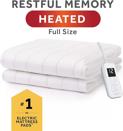 Sunbeam Electric Heated Mattress Pad Soft Cozy Fabric Fast Heating 12 Heat Settings 12-Hour Auto Shut-Off Deep Pocket Skirt Machine Washable Full 75" x 54"