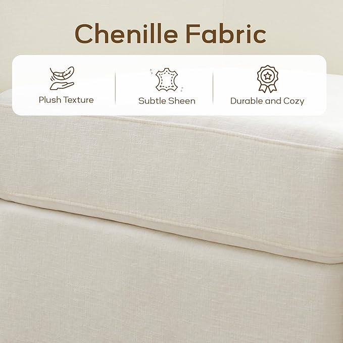 Chenille Swivel Accent Chairs Set of 2, No Assembly Upholstered Armchair, 360° Rotating Barrel Chairs for Living Room, Bedroom, Apartment & Reading Nook (2, Cream White)