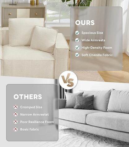 WILLOVE Modular Sectional Sofa Set, Chenille Cloud Couch with Wide Armrests & 8 Pillows, Deep Seat Couches for Living Room, 6-Seater Beige
