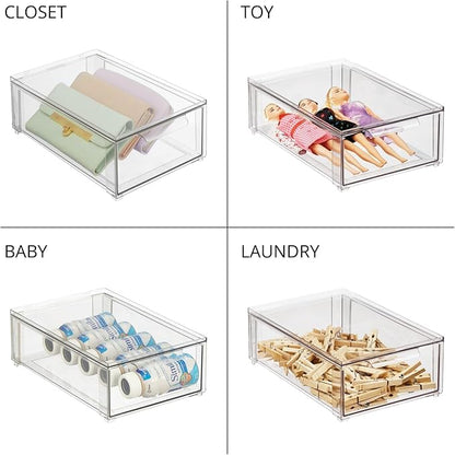mDesign Plastic Stackable Bathroom Storage Organizer Bin with Pull Out Drawer for Cabinet, Vanity, Shelf, Cupboard, Cabinet, or Closet Organization - Lumiere Collection - 8 Pack - (Clear, 8 x 12 x 4)