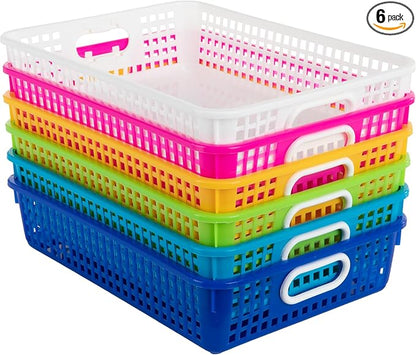 Really Good Stuff Paper Basket, 14" x 10" x 3-1/4" - 6 Pack, Tropics, Plastic Mesh Paper Basket for Classroom, Home and Office, Fits A4 Paper, Documents, Files, Magazines