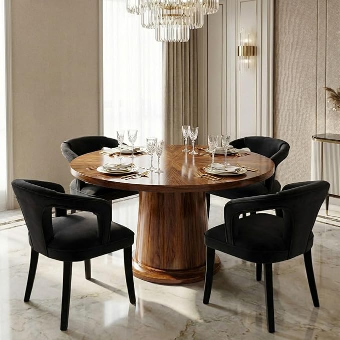 Black Velvet Dining Chairs Set of 2, Modern Upholstered Accent Chairs with Curved Back & Arms, Comfy Large Fully Upholstered Side Chair for Living Room