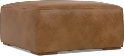 SIMPLIHOME Rex Modular Sofa and Ottoman Set in Full-Grain Genuine Leather, Caramel Brown, 88-inch-Wide 2-Seater Leather Couch and Matching 34-inch-Wide Table Ottoman for Living Room