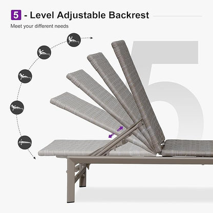 PURPLE LEAF Patio Oversized Chaise Lounge Rattan Chair Set of 2 Outdoor Pool Adjustable Recliner Wicker Chairs for Outside Woven Furniture Tanning Poolside Lounger Granite Gray