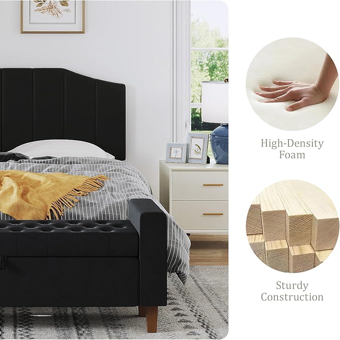 Velvet Queen Size Headboard, Upholstered Headboard Queen/Full Size Wall Mount and Bed Frame Mount, Featuring High-Density Sponge Padding Luxury Texture Easy Assembly Comfort Style-Black
